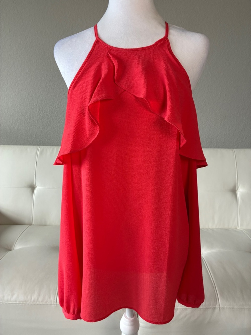 Michael Kors Orange/Salmon Cold Shoulder Ruffled Halter Summer Blouse